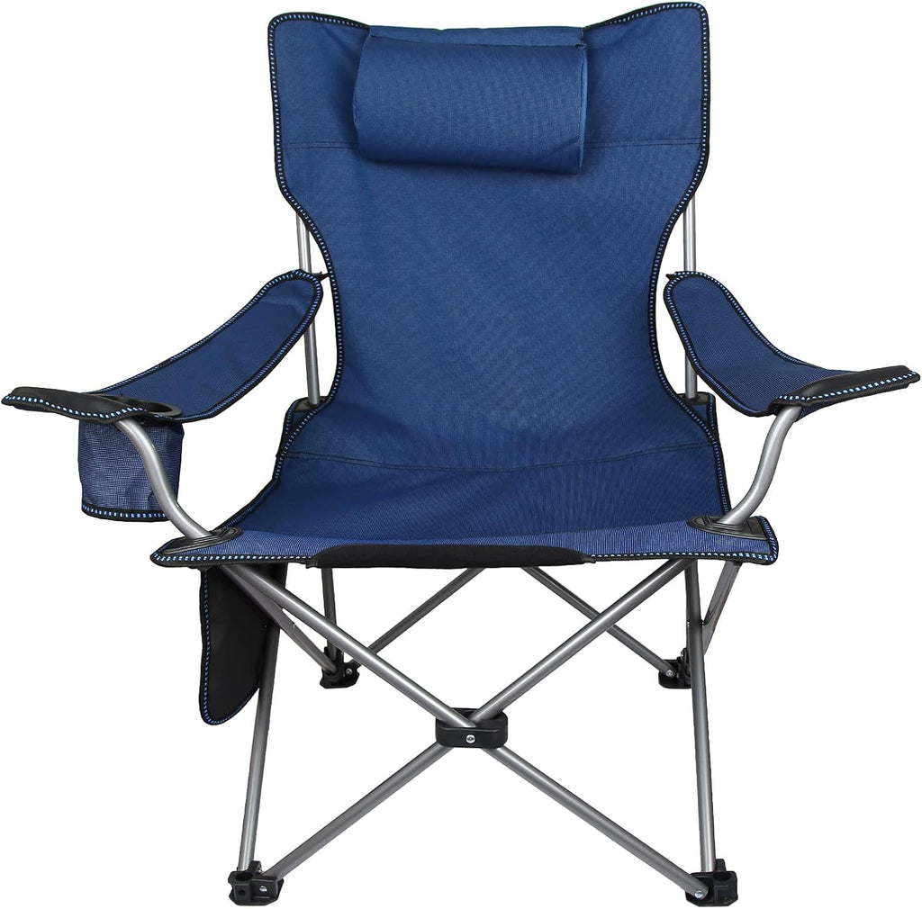 Blue Folding Adjustable Recliner Camping Chair with Headrest & Cup Holders & Side Pocket K14117
