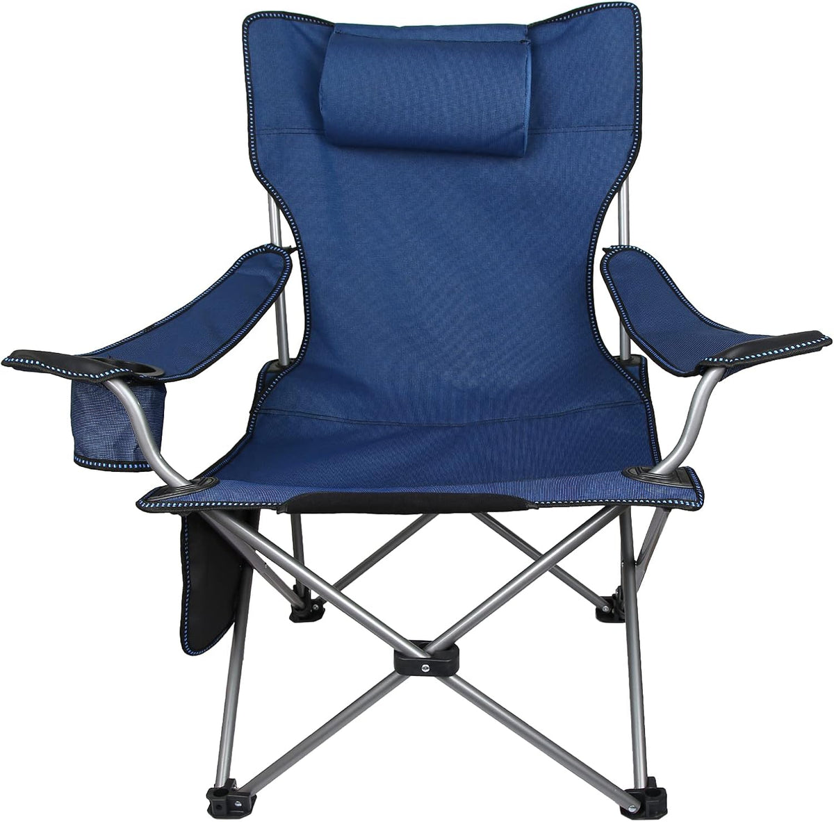 Blue Folding Adjustable Recliner Camping Chair with Headrest & Cup Holders & Side Pocket K14117