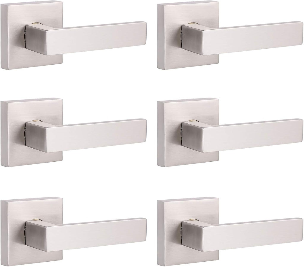 5 Pack Satin Nickel Square Door Levers with Privacy Lock B820049