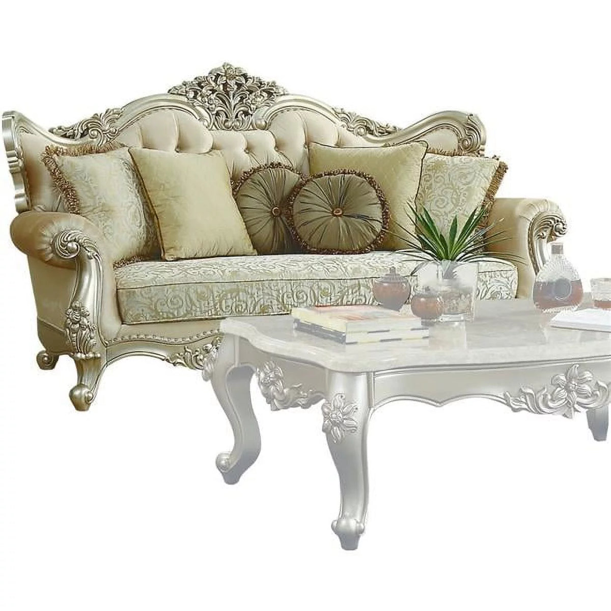 Champagne Gold Tufted Sofa with 7 Pillows X7206