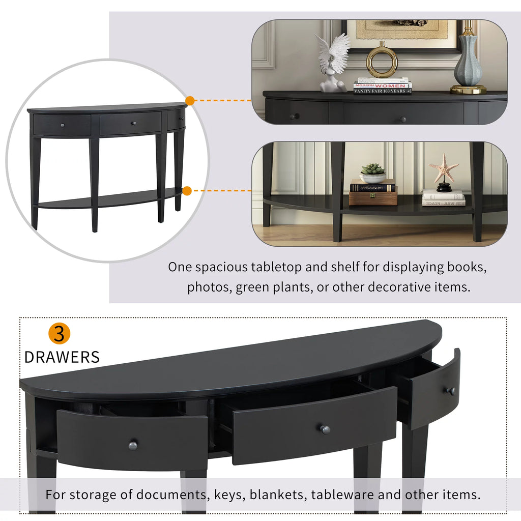 Black Curved Console Table with 3 Drawers L2715