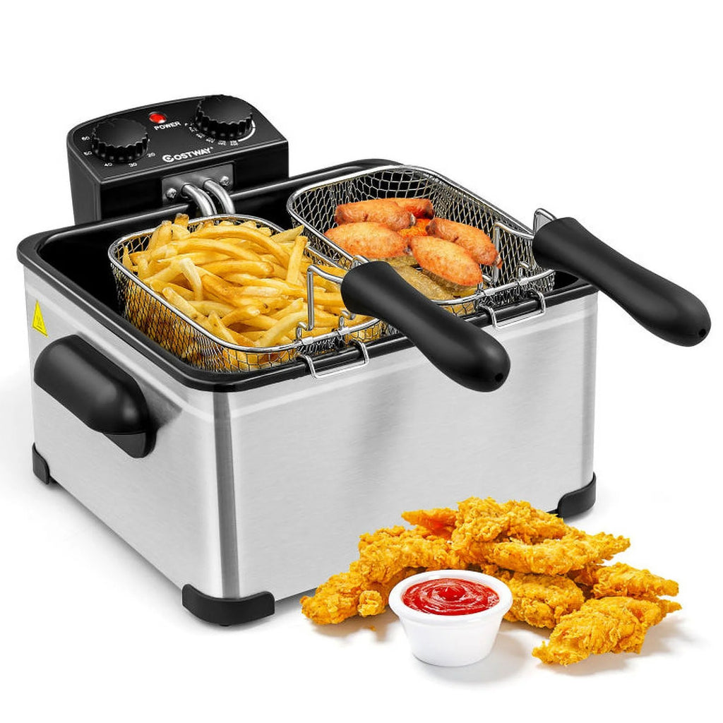 5.3Qt Stainless Steel Electric Deep Fryer with Triple Basket P24462