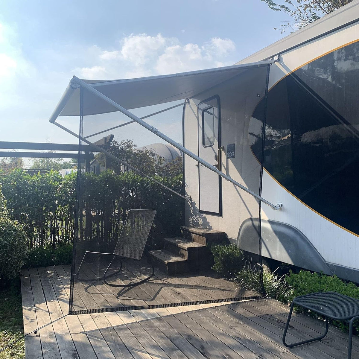 RV Awning Side Sun Shade 9’ x 7’ Black Mesh Screen Kit W844