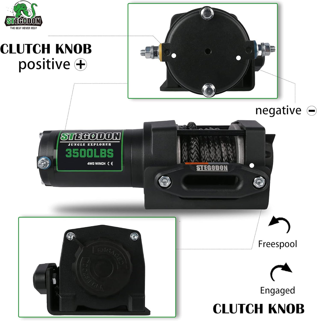 3500 lb. Load Capacity 12V Synthetic Rope Electric Winch with Wireless Remote C829