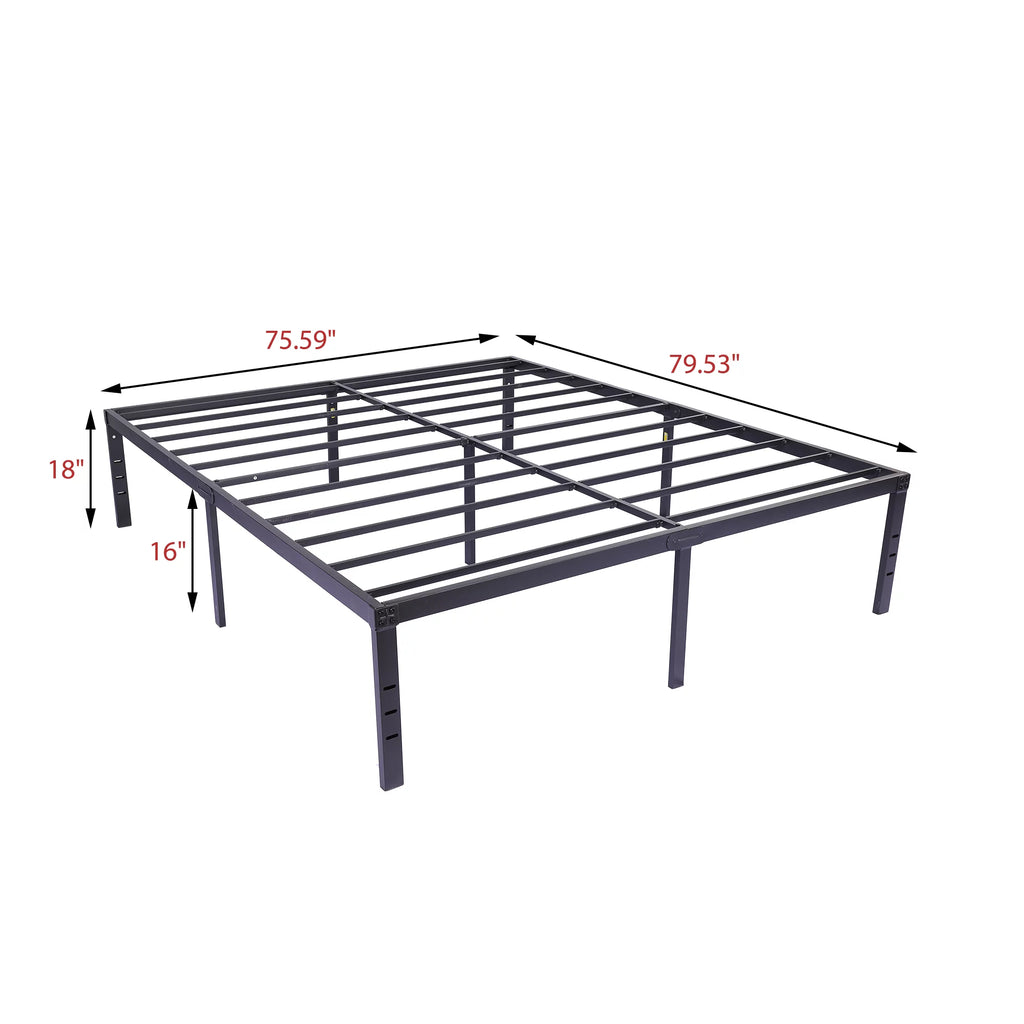 18" 3500 lbs Heavy Duty Black Steel Slat Metal King Bed Frame H7939