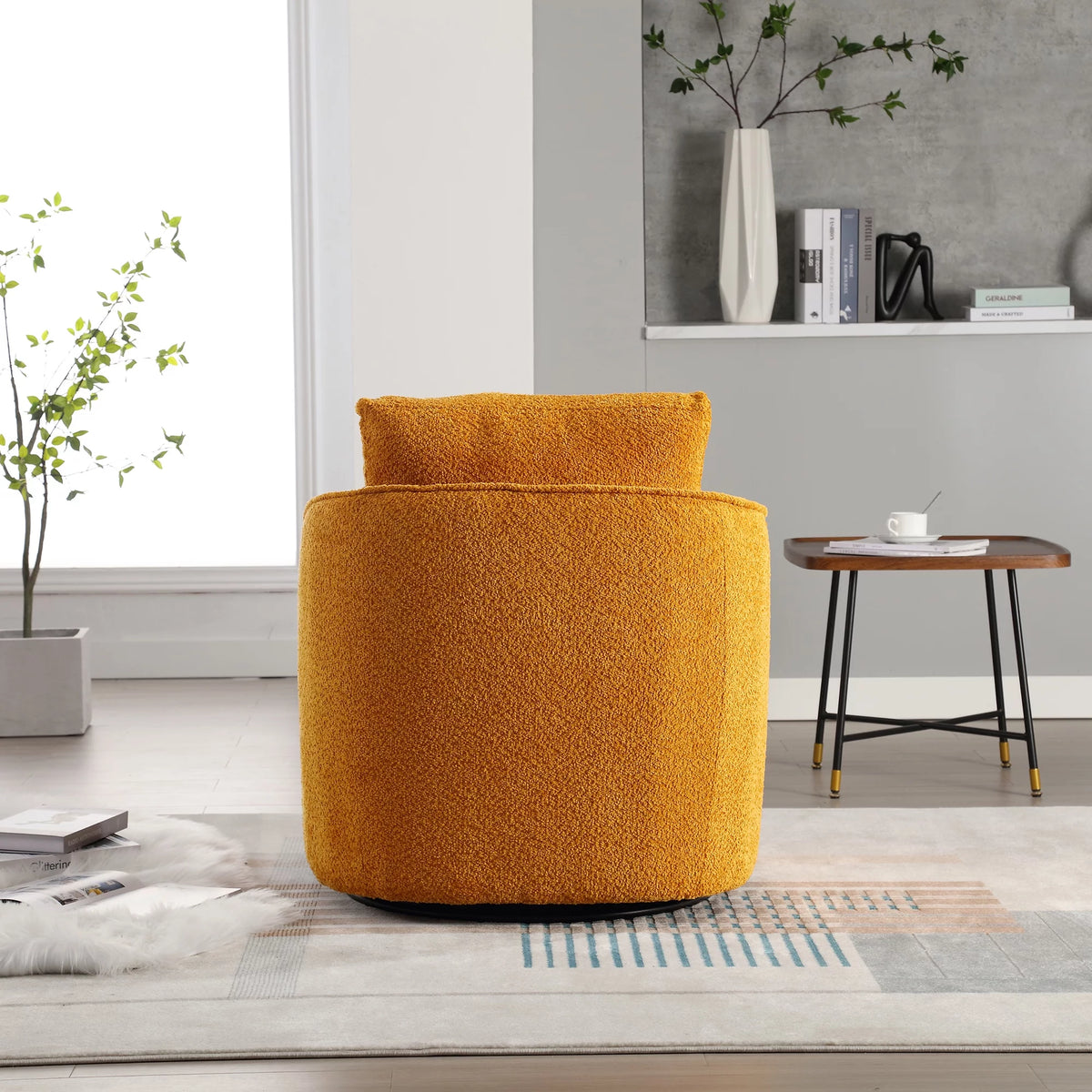 Soft Boucle Upholstered Swivel Barrel Chair Y513169