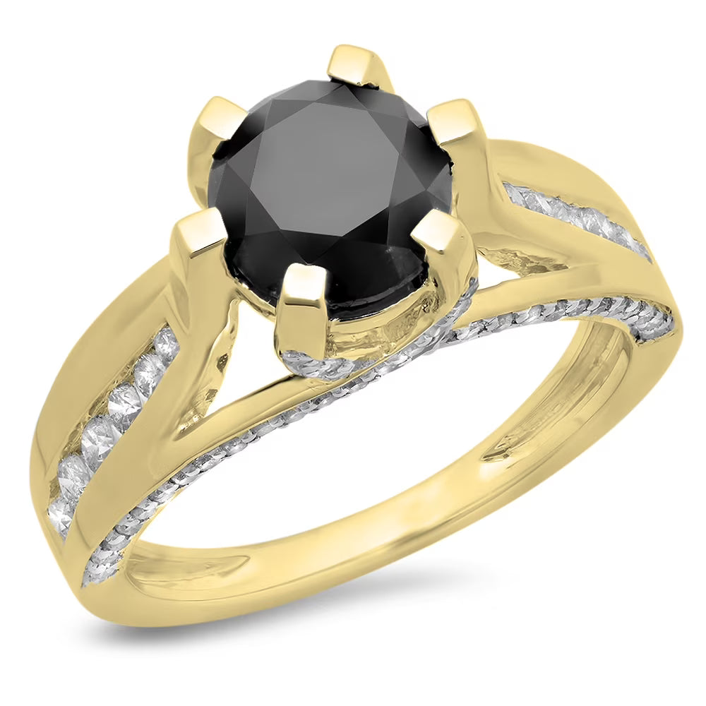 18K Yellow Gold Black & White Diamond Ladies Solitaire Engagement Ring W32488