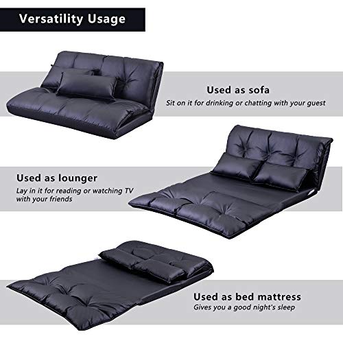 5-Position Folding Chaise Lounge with Adjustable Back & Steel Frame Black H2270