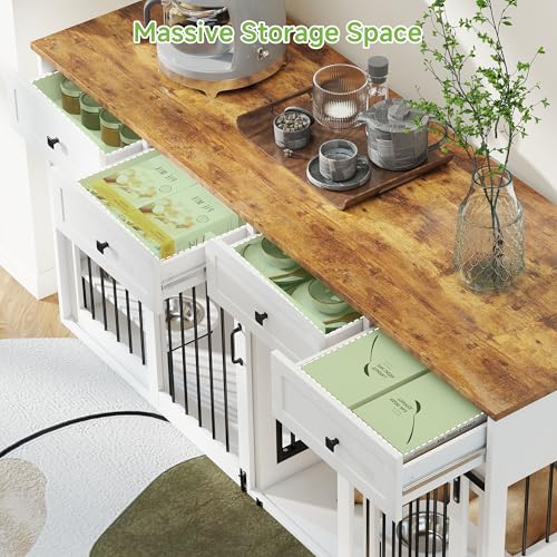 White Wooden Dog Crate Furniture with 2 Drawers O19143