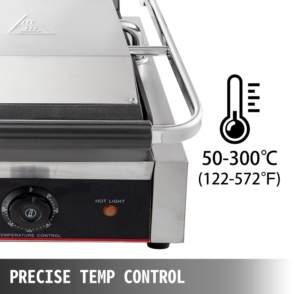 Commercial Sandwich Press Grill 3600W Electric Panini Maker Non-Stick Double Flat Plates Silver+Black S49961