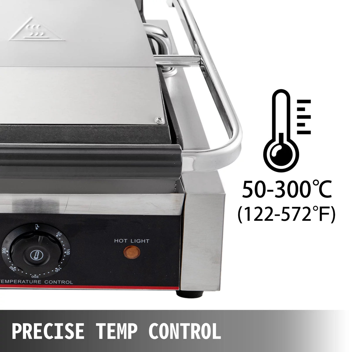 Commercial Sandwich Press Grill 3600W Electric Panini Maker Non-Stick Double Flat Plates Silver+Black S49961