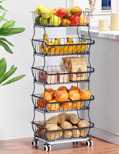 5 Tier Wire Fruit Basket with Wheels X93299