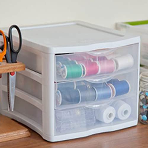 ClearView Compact Stacking 3 Drawer Storage Organizer System, White (8 Pack) Q40106