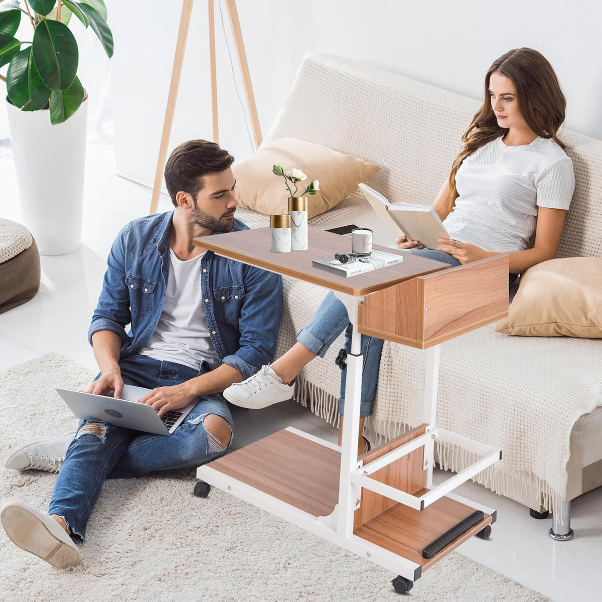 Over Bed Table with Drawer Adjustable Height and Wheels X76520