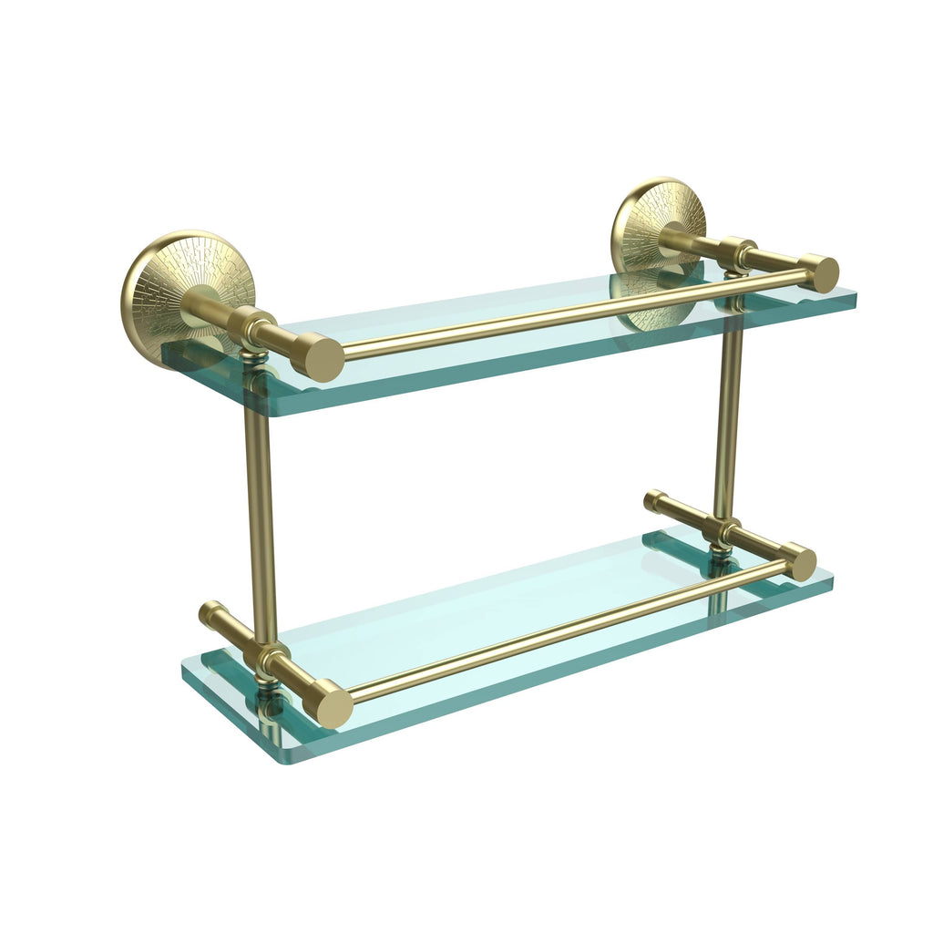 16-inch Double Glass Shelf with Gallery Rail Polished Brass L43069