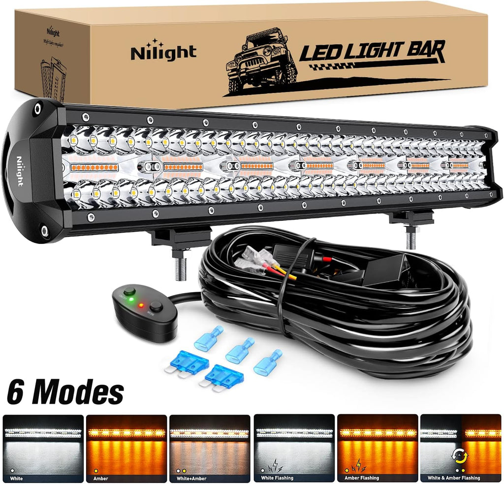 20Inch 420W LED Light Bar Amber White Strobe with Wiring Harness Kit Q679330