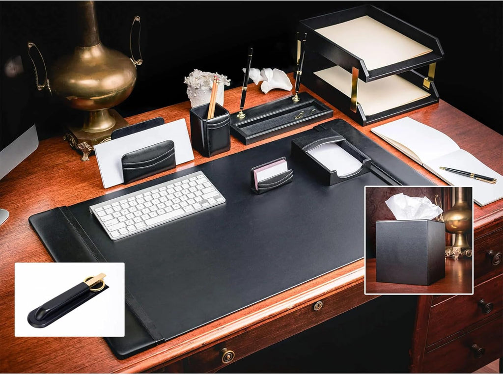Black Leather 11-Piece Desk Set I96221