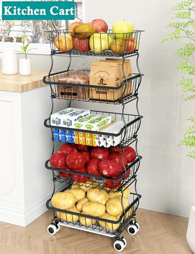 5 Tier Wire Fruit Basket with Wheels X93299