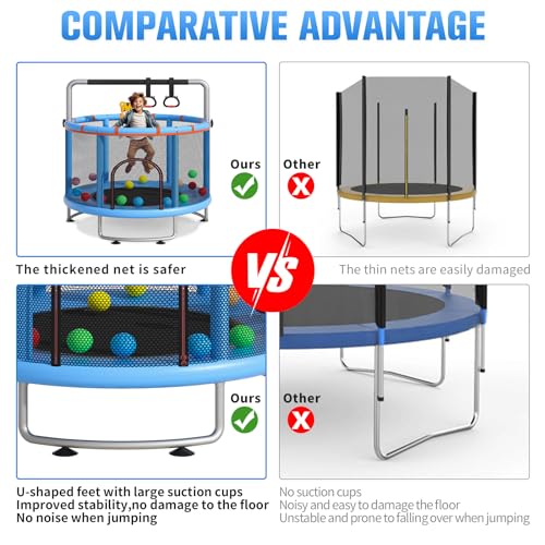 55" Small Trampoline with Enclosure Net and Basketball Hoops R9067