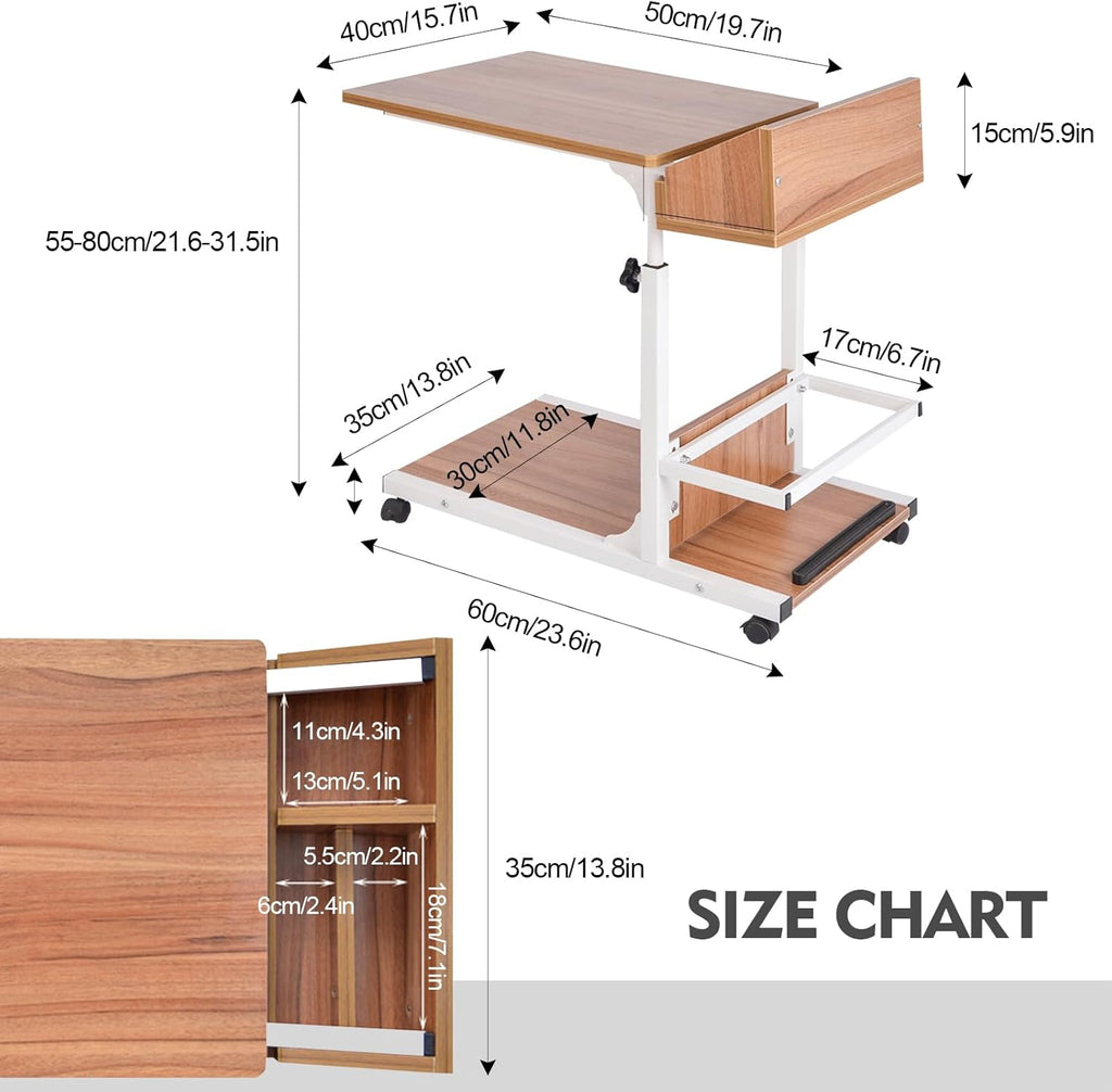 Over Bed Table with Drawer Adjustable Height and Wheels X76520