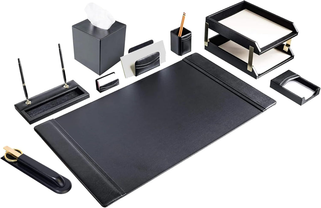 Black Leather 11-Piece Desk Set I96221