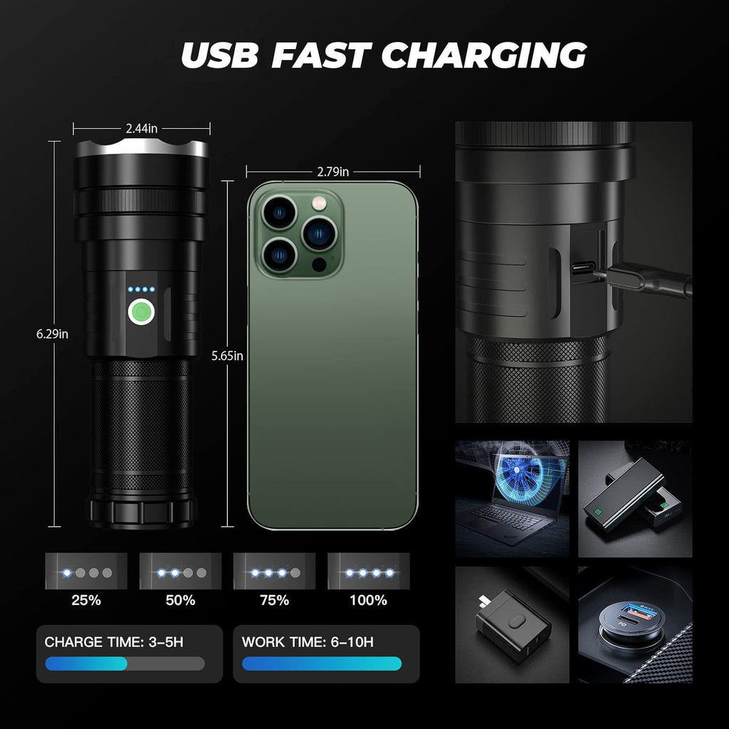 100000 High Lumens Rechargeable LED Flashlight R7211