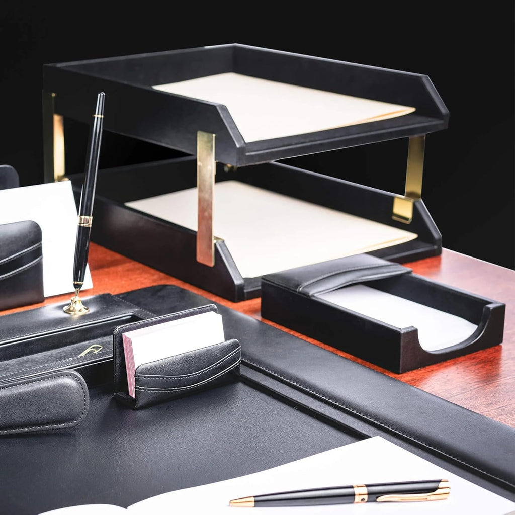 Black Leather 11-Piece Desk Set I96221