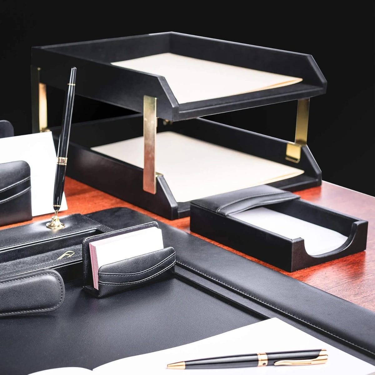 Black Leather 11-Piece Desk Set I96221