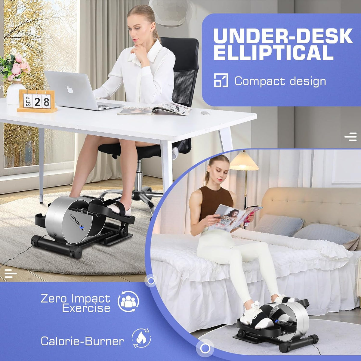 Under Desk Elliptical, Electric Seated Foot Pedal Exerciser with LCD Display Monitor, Remote Control S99969