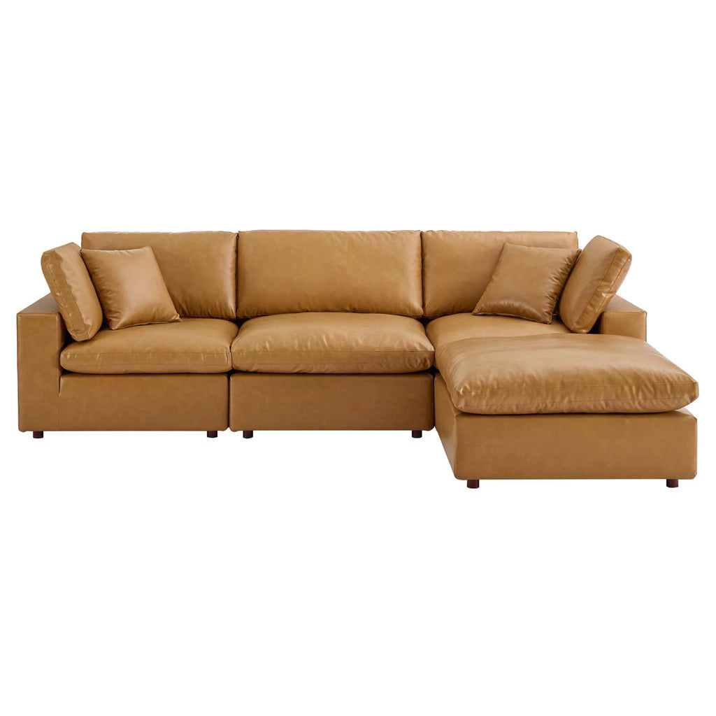 Tan Vegan Leather 4-Piece Sectional Sofa Q819