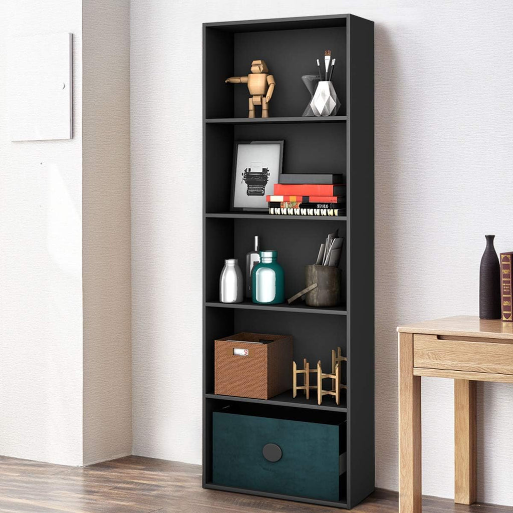 Black 5-Shelf Wood Bookcase J4580