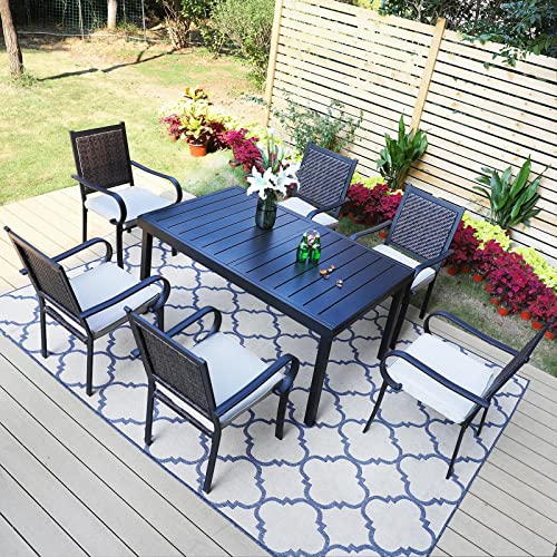 9 Piece Outdoor Extendable Dining Set with Rectangular Metal Dining Table and 8 Rattan Chairs T234799