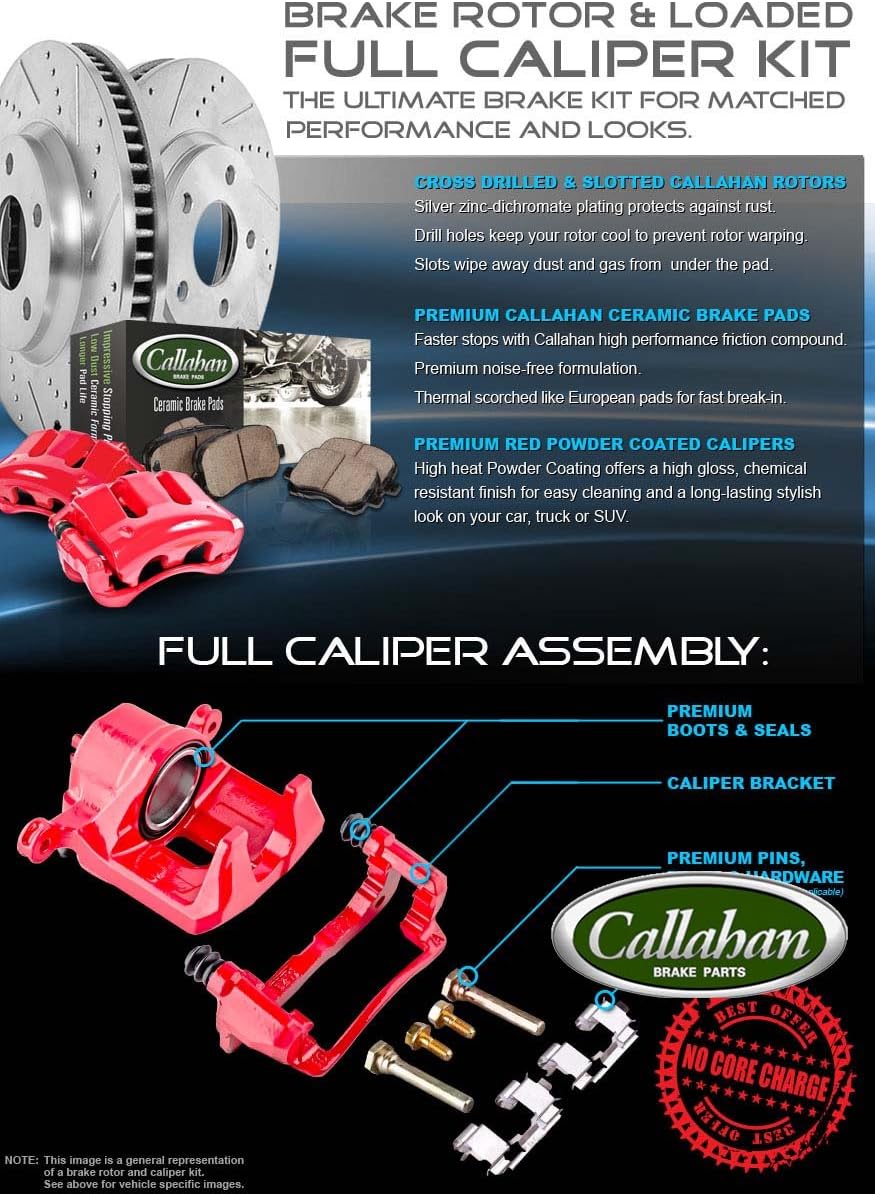 Powder Coated Red Calipers Rotors Ceramic Pads Kit E827