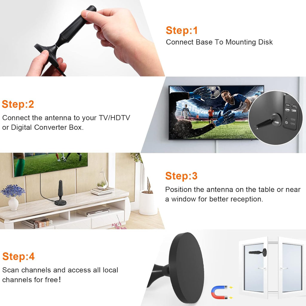 Indoor Amplified HDTV Antenna 300 Miles 4K 1080P with Coax Cable Pack of 2 L10201