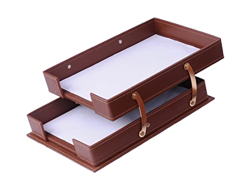 14 PCS Brown Bonded Leather Desk Organizer Set S28210