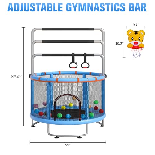55" Small Trampoline with Enclosure Net and Basketball Hoops R9067
