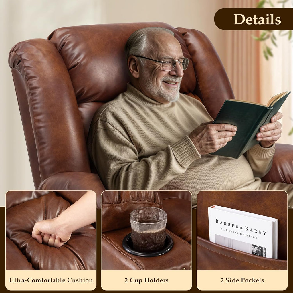 Large Power Lift Recliner with Extended Footrest, Heat and Massage O67454
