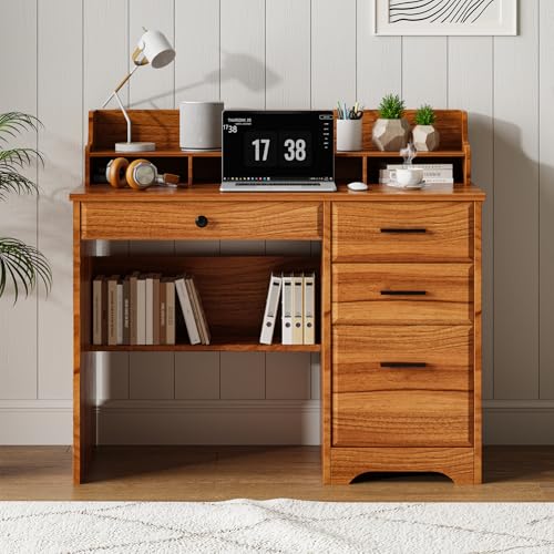 White 44 Inch Computer Desk with Storage Drawers and Hutch J856896