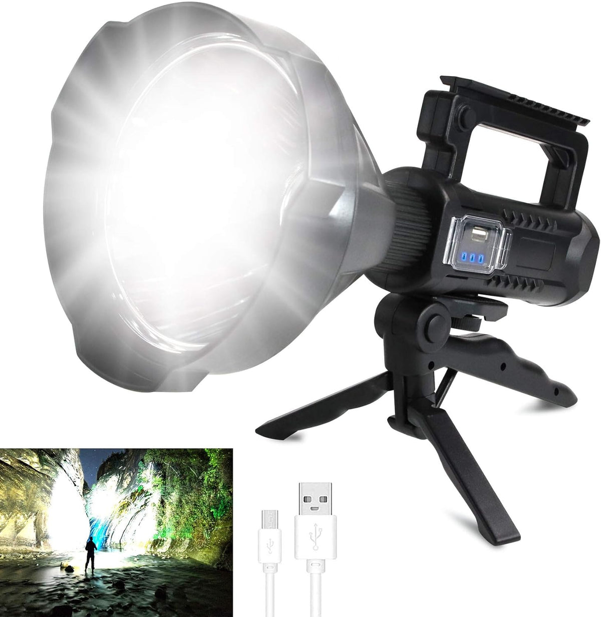 Rechargeable LED Spotlight Flashlight 90000 High Lumens IPX5 Waterproof N847