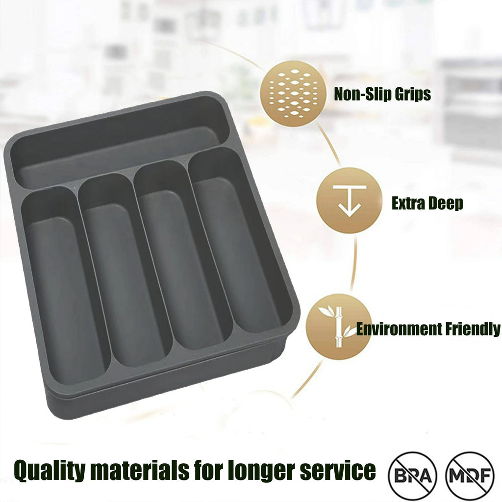 Black Expandable Plastic Silverware Drawer Organizer P8938