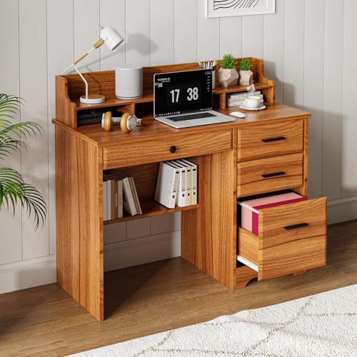 White 44 Inch Computer Desk with Storage Drawers and Hutch J856896