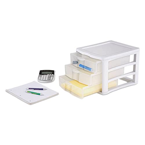 ClearView Compact Stacking 3 Drawer Storage Organizer System, White (8 Pack) Q40106