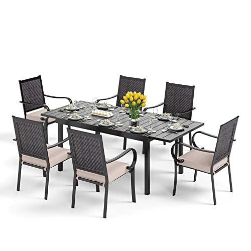 9 Piece Outdoor Extendable Dining Set with Rectangular Metal Dining Table and 8 Rattan Chairs T234799