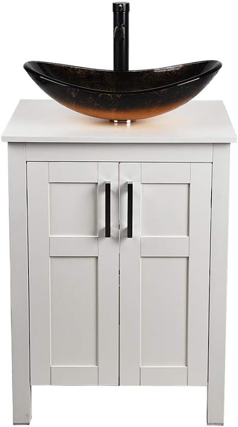 24 Inches White Single Bathroom Vanity Set with Top and 2-Door Cabinet I654