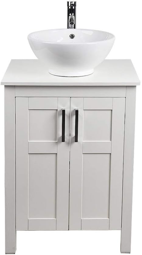 24 Inches White Single Bathroom Vanity Set with Top and 2-Door Cabinet I654