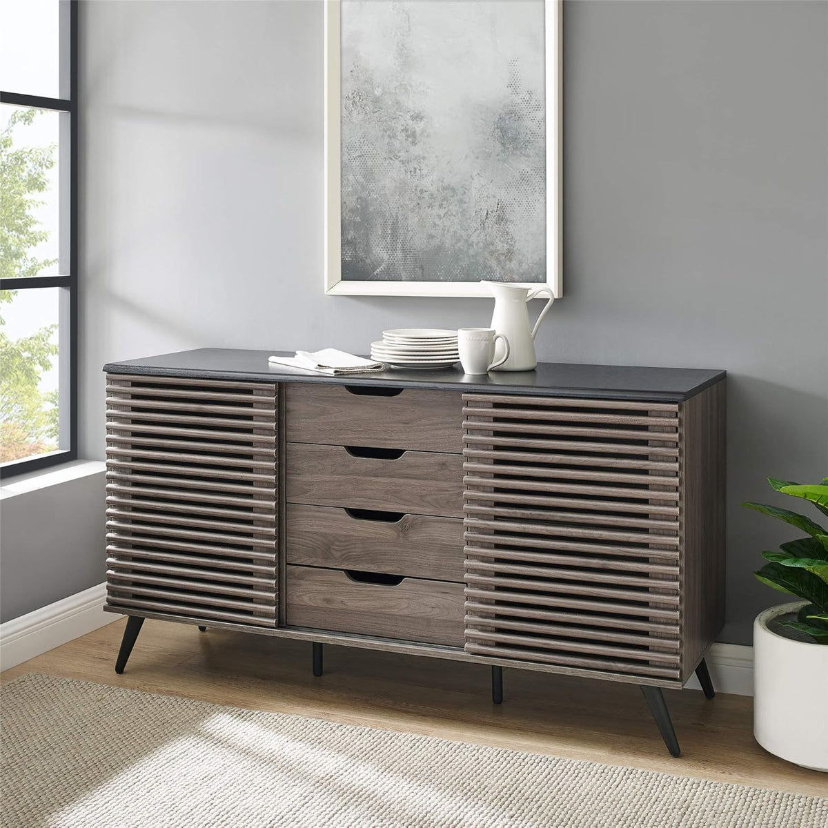 Dark Walnut 30 Inch Glass Door Bar Cabinet O247