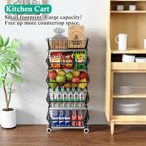 5 Tier Wire Fruit Basket with Wheels X93299
