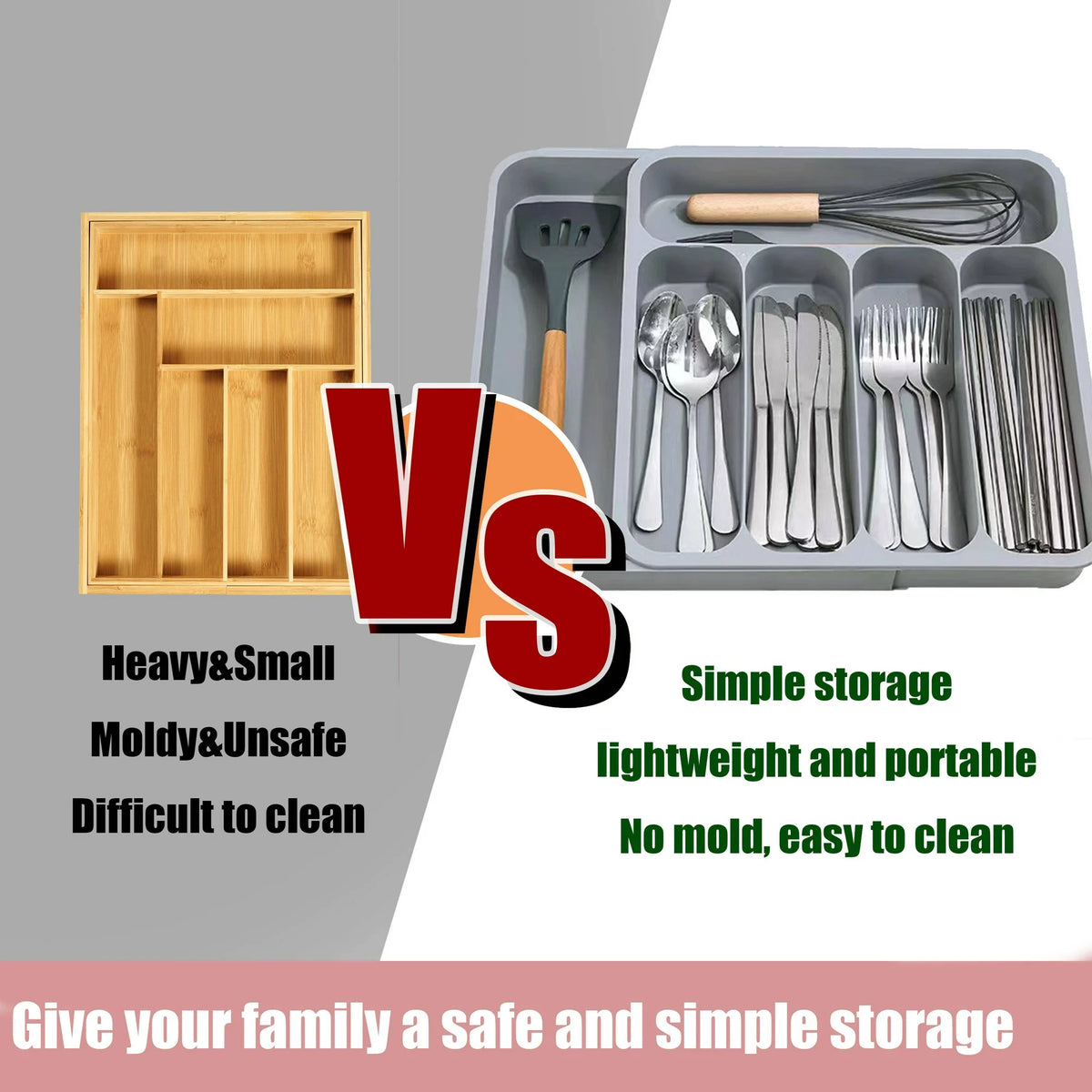 Black Expandable Plastic Silverware Drawer Organizer P8938