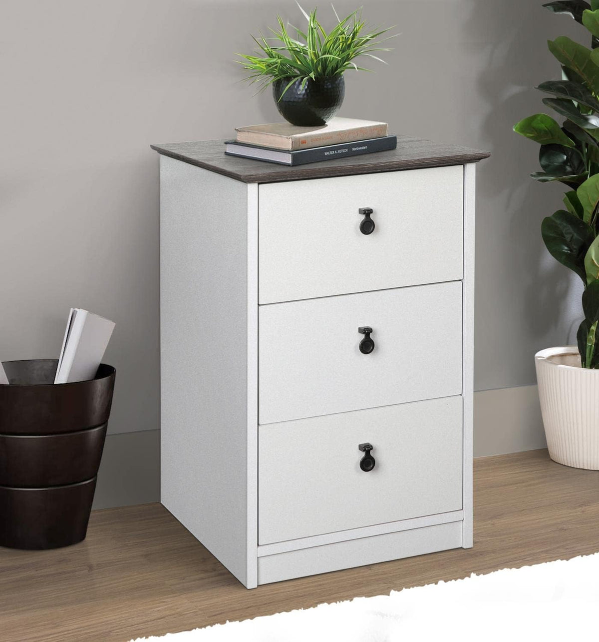 Gray Oak/White 3-Drawer Filing Cabinet S1180