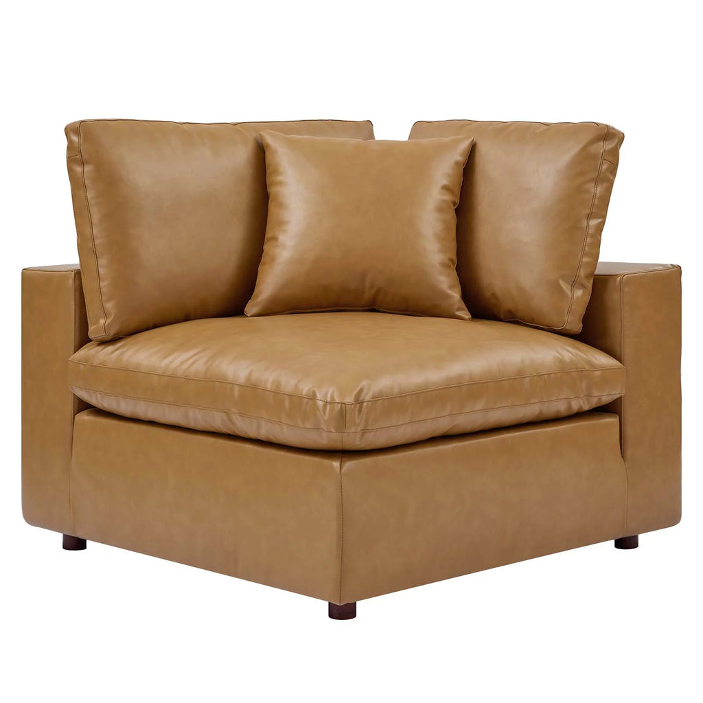 Tan Vegan Leather 4-Piece Sectional Sofa Q819
